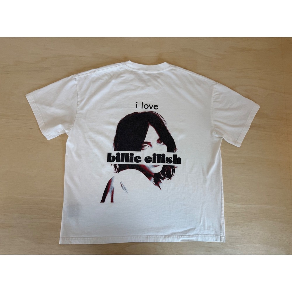 Billie Eilish "I Love Billie Eilish" White Graphic T-Shirt Official Merch -L